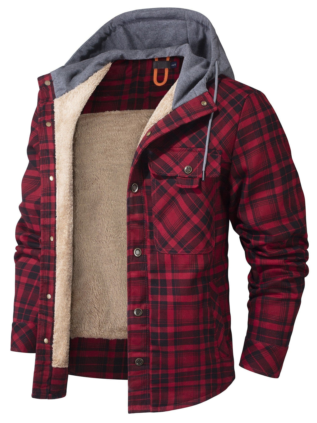 Men's checked hooded jacket with button front and contrasting lining