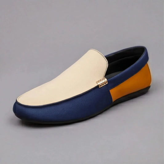 Colour block canvas loafers with rounded toes and flat soles