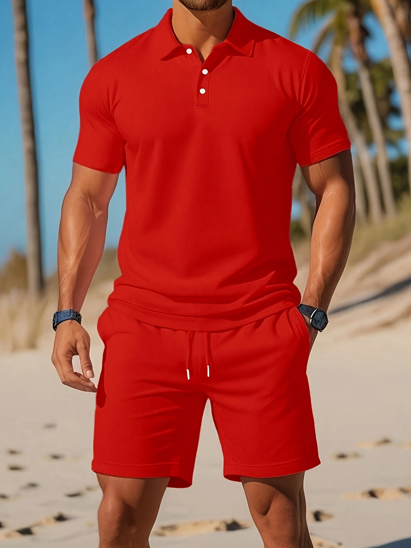 Men's Polo Shirt & Shorts Set, 2 Piece Short Sleeve Summer Co-Ord Outfit Matching