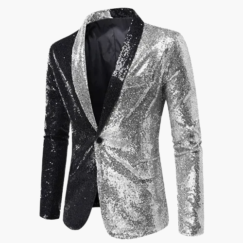 Men's geometric diamond sequin blazer with peaked lapels and long sleeves