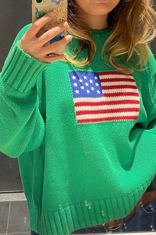 High-neck sweater with a flag graphic