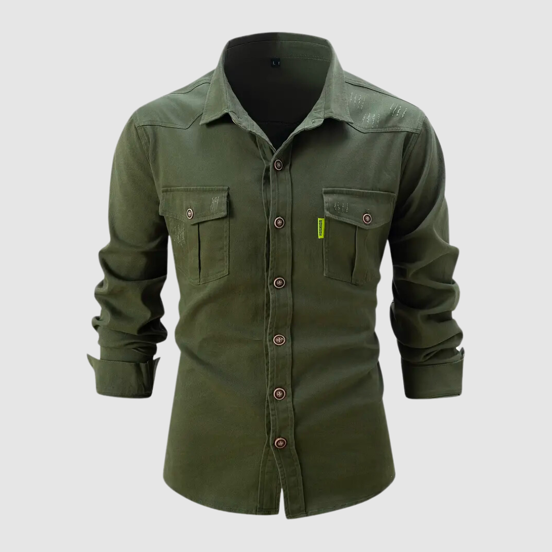 Men's Cotton Casual Shirt, Long Sleeve Button-Down Tailored Fit with Chest Pockets