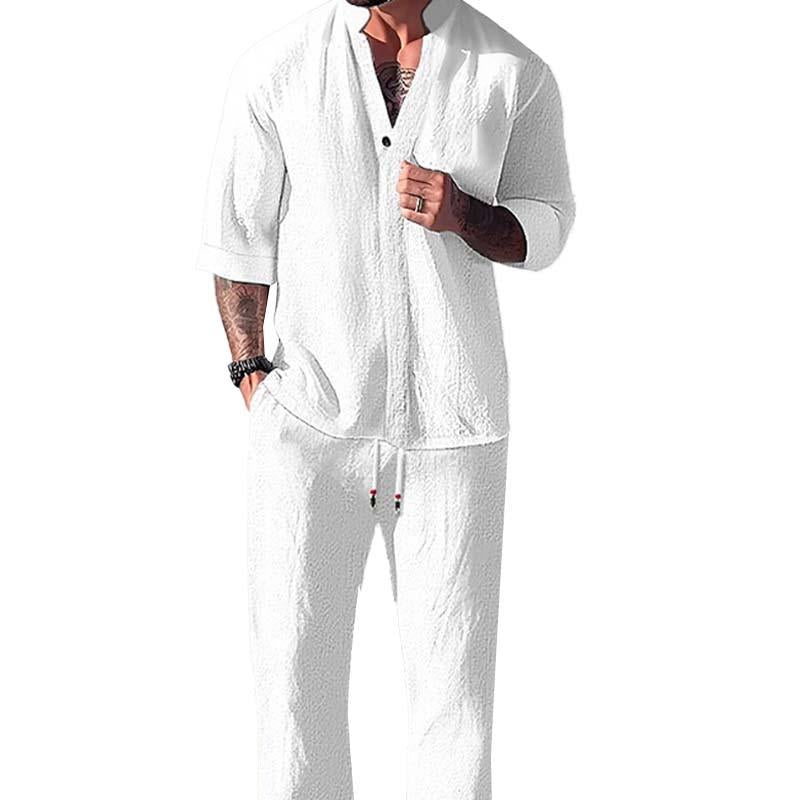 Men's Linen Loungewear Set, Short Sleeve T-Shirt and Trousers Casual Summer Co-ord