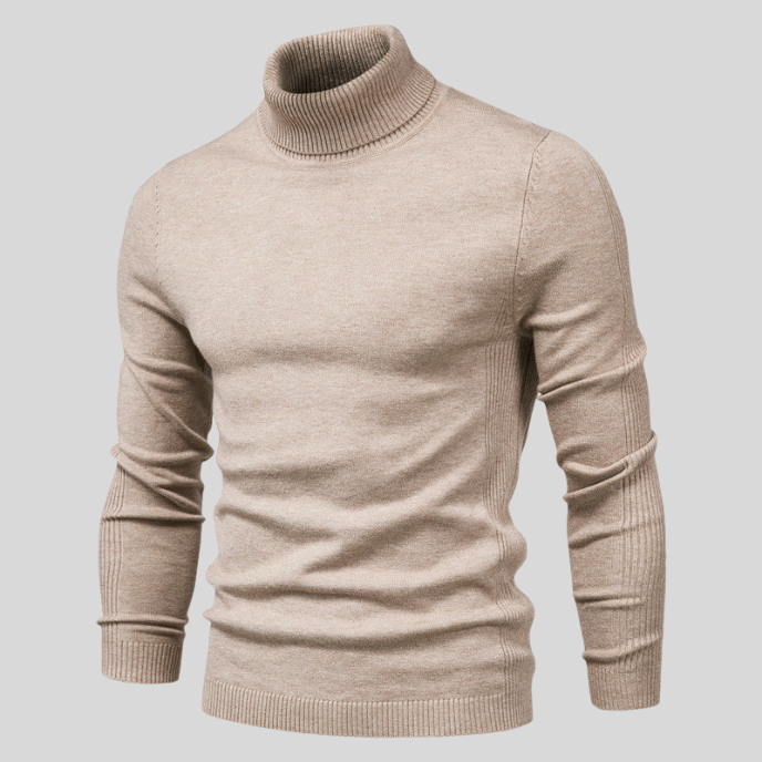 Men's ribbed turtleneck jumper with long sleeves and fitted shape