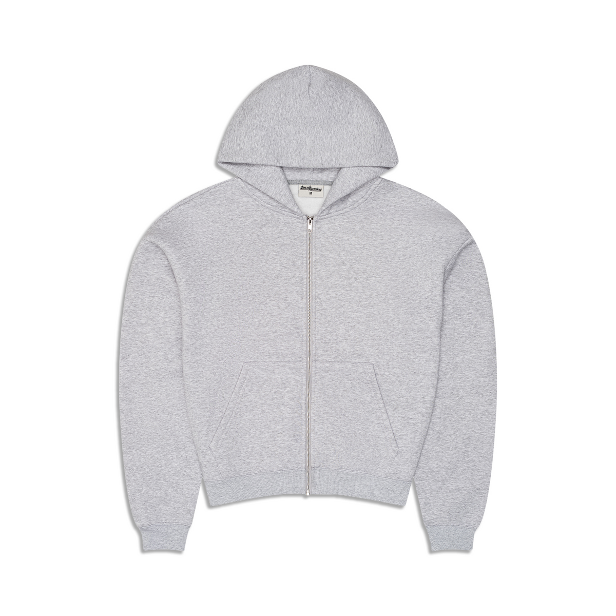 Men's grey zip-up hoodie with hood, long sleeves and kangaroo pocket