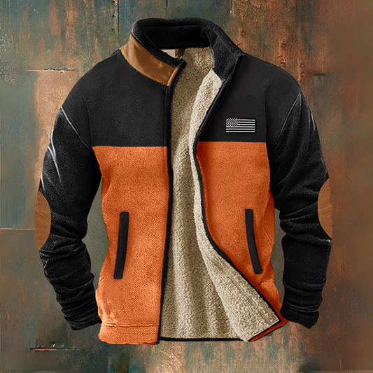 Men's colour-block jacket with stand collar, long sleeves and front pockets
