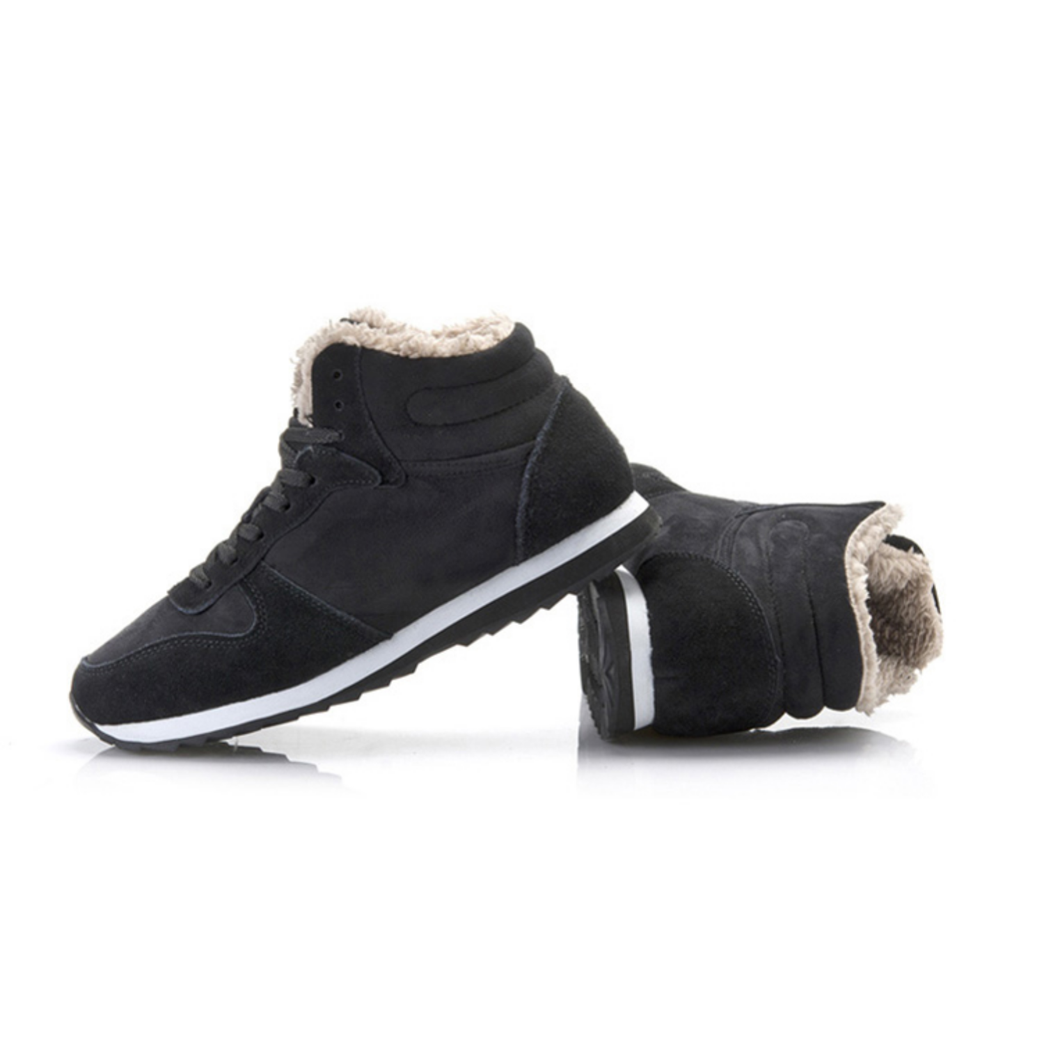 High top lace-up sneaker boots with faux fur collar