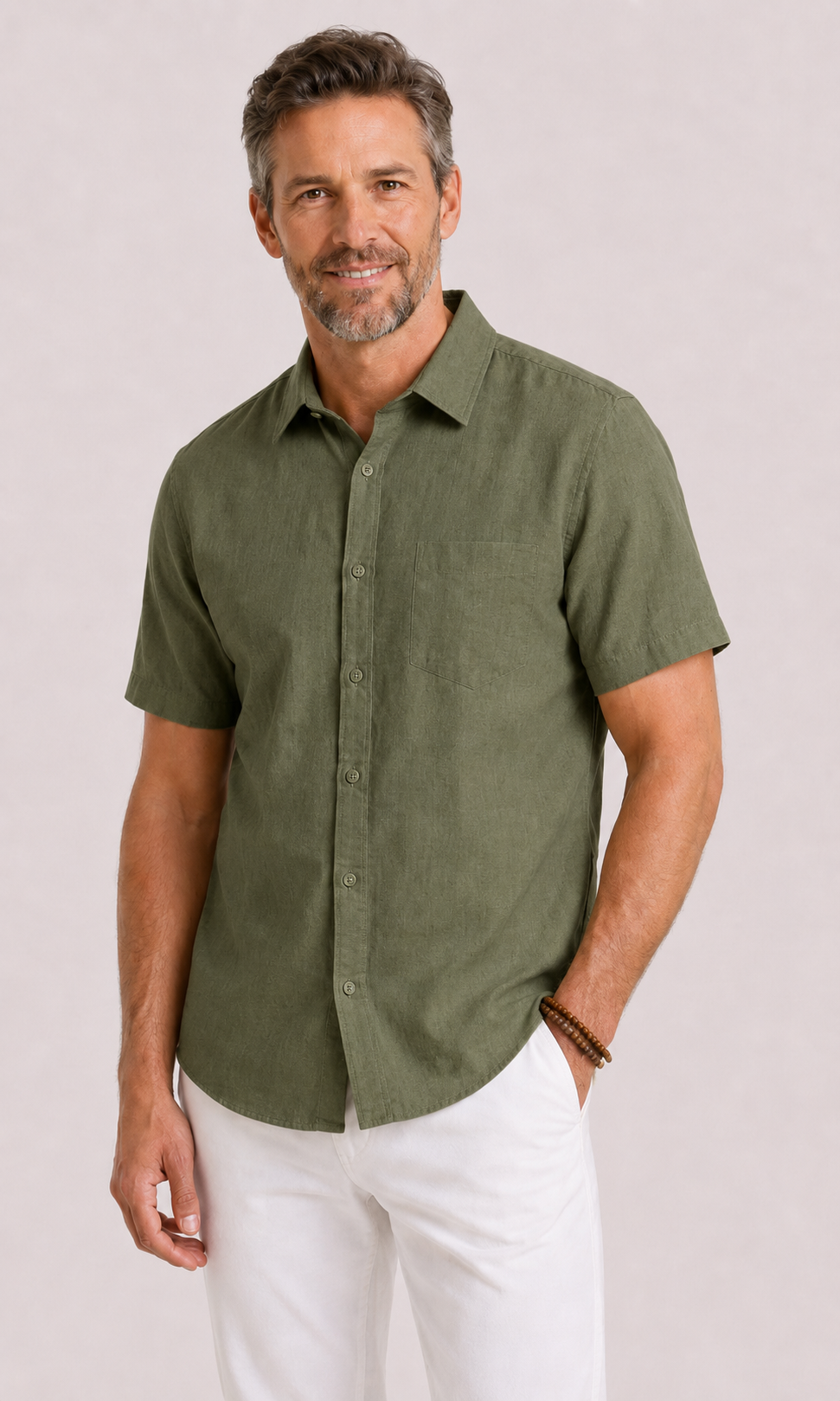 Men's Short-Sleeve Linen-Cotton Shirt