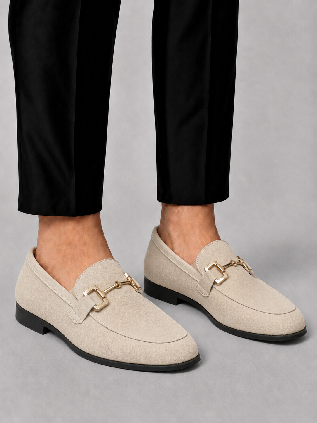 Men's Suede Loafers with Metal Detail