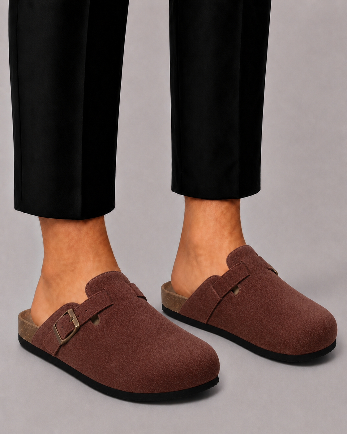 Men's Suede Clogs with Adjustable Buckle