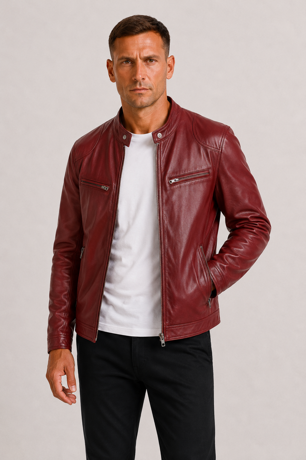 Men's Leather-Look Biker Jacket