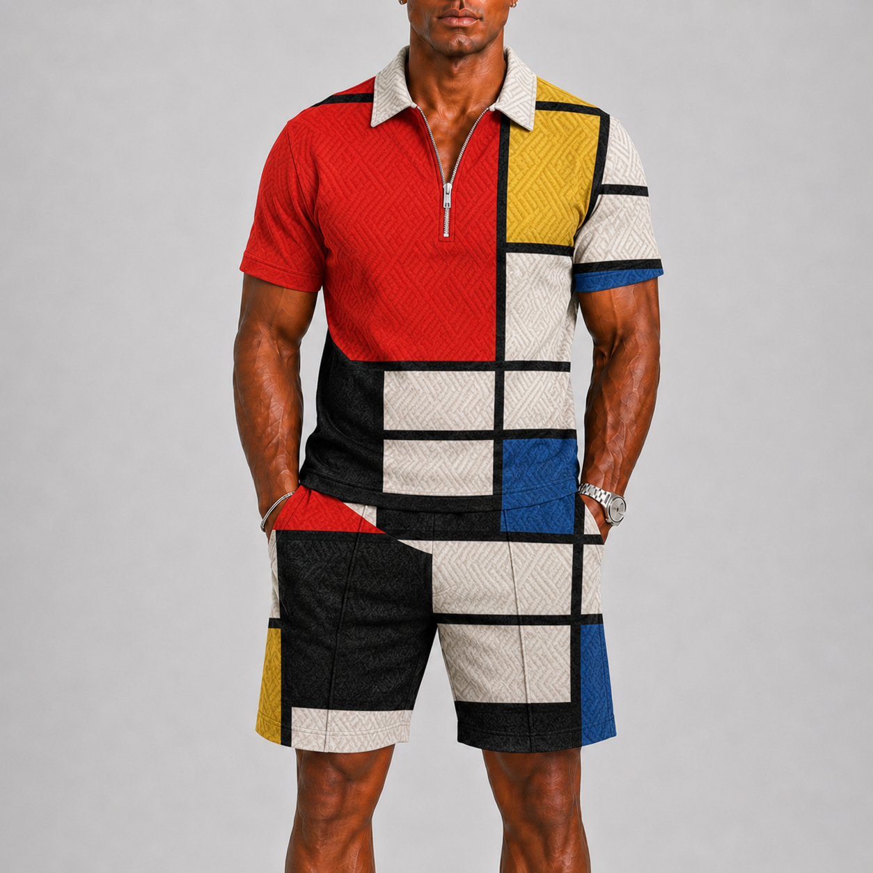 Men's Summer Set with Zip Polo and Shorts