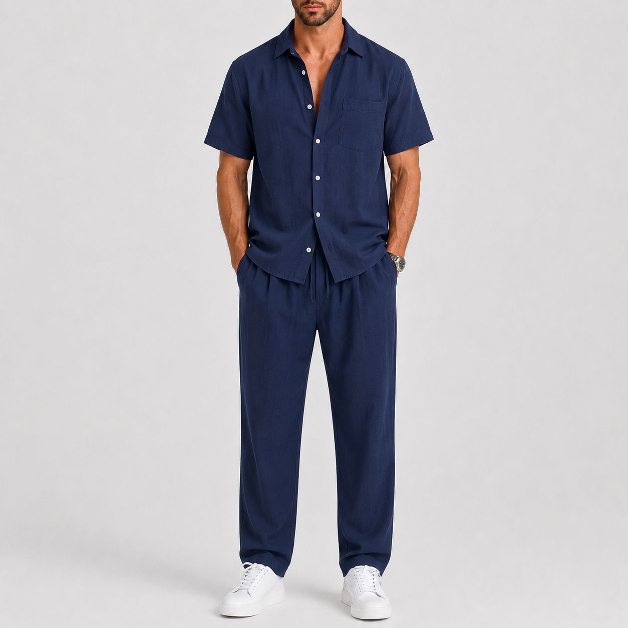 Men's Summer Set with Shirt and Wide-Leg Trousers