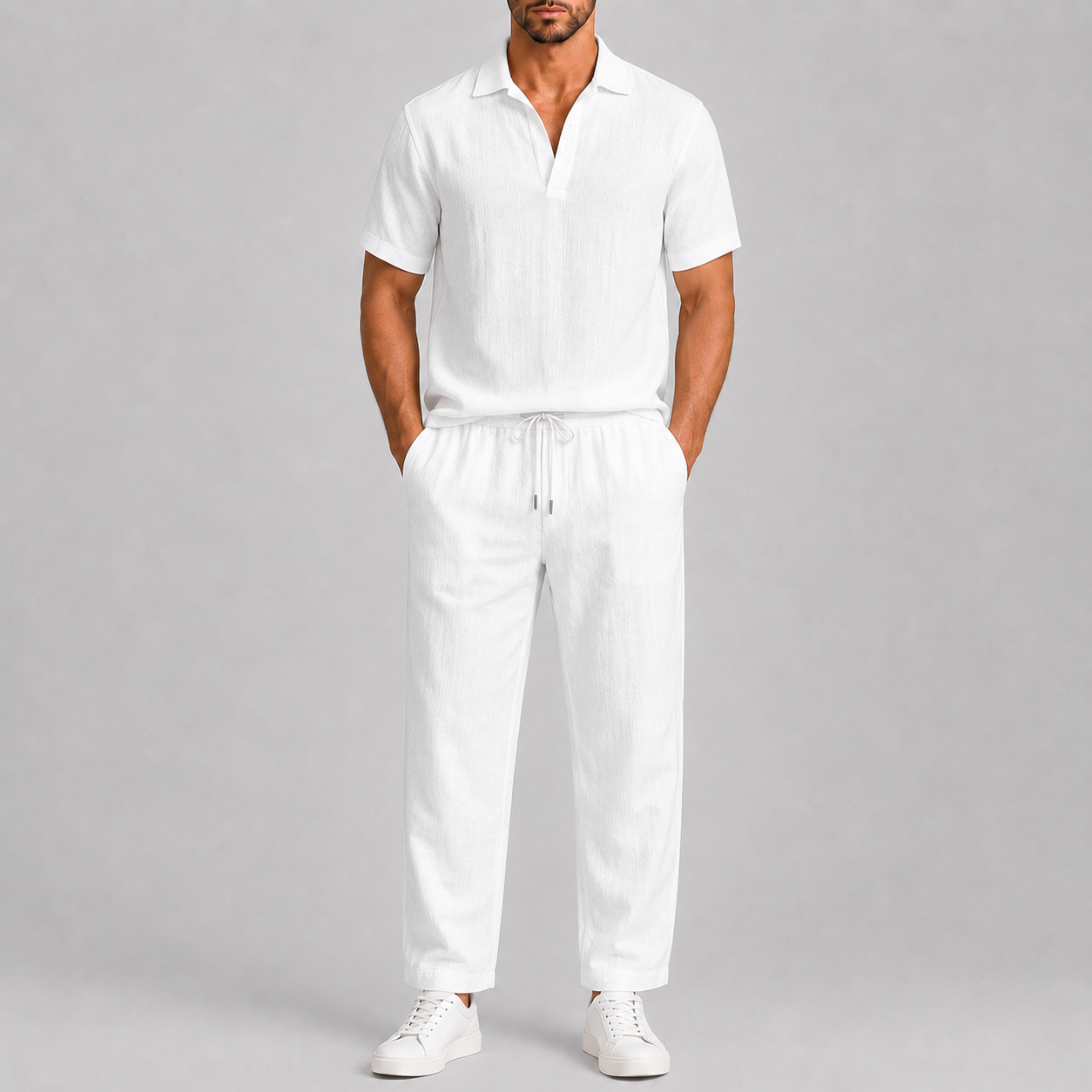 Men's White Linen Set