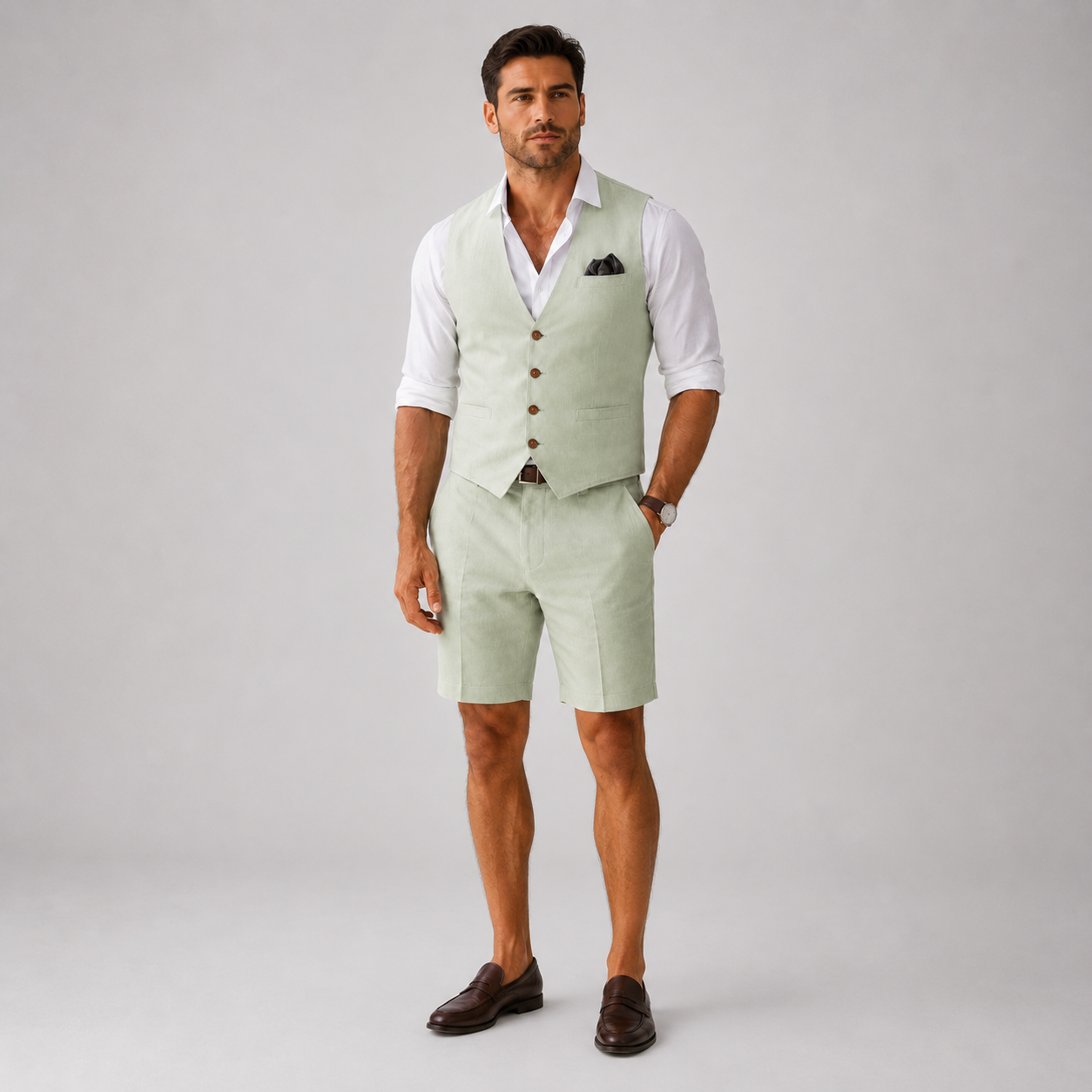 Men's Linen Set with Waistcoat and Shorts