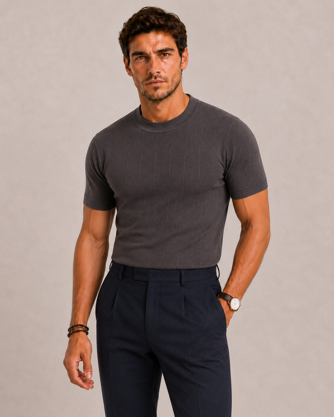 Men's Knitted Short-Sleeve Polo Shirt