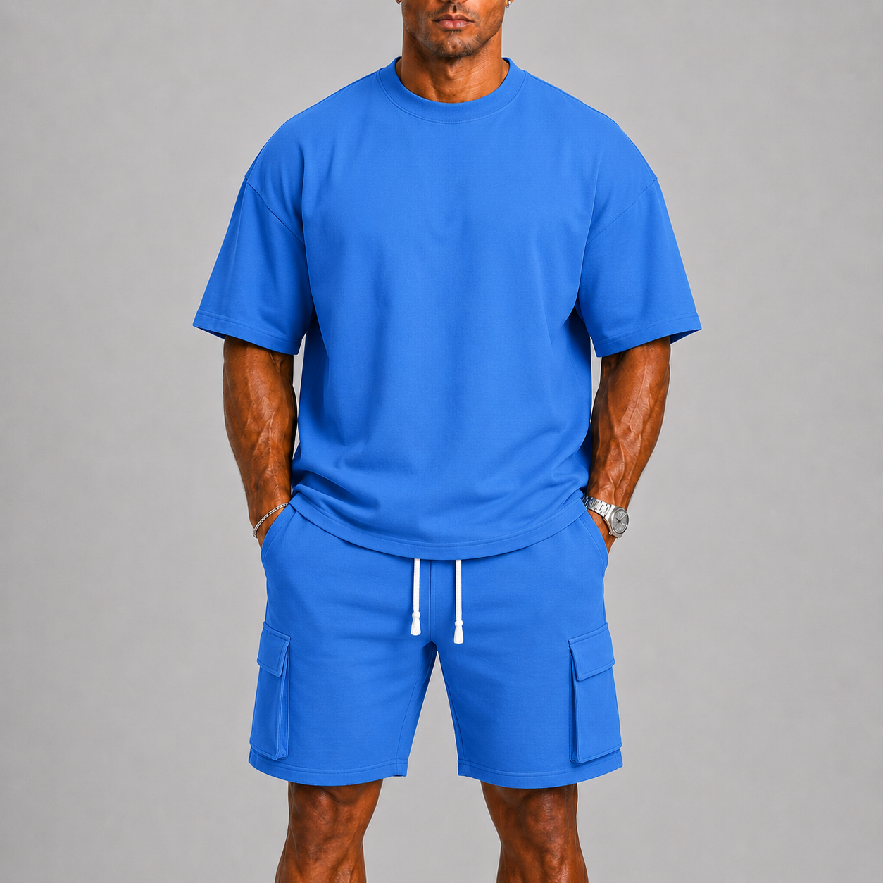 Men's Sporty Summer Set with Oversized Tee and Cargo Shorts