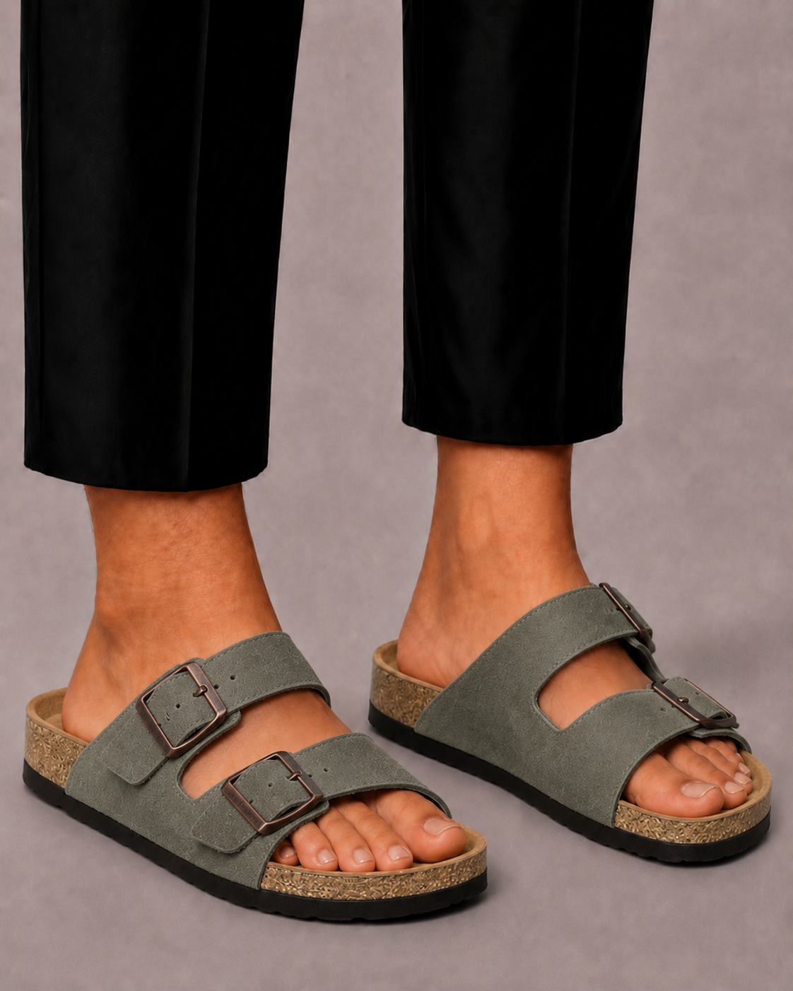 Men's Sandals with Double Buckle and Comfort Footbed