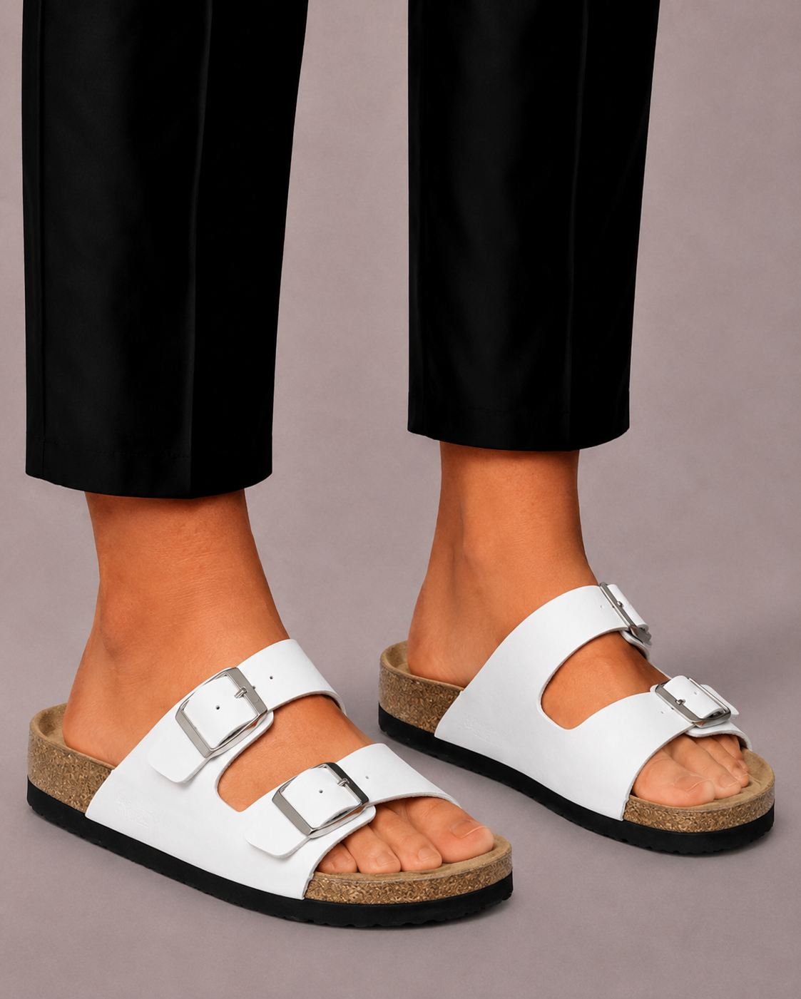 Men's Sandals with Double Buckle and Comfort Footbed