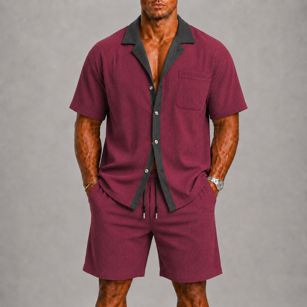Men's Summer Set in Waffle Texture with Shorts