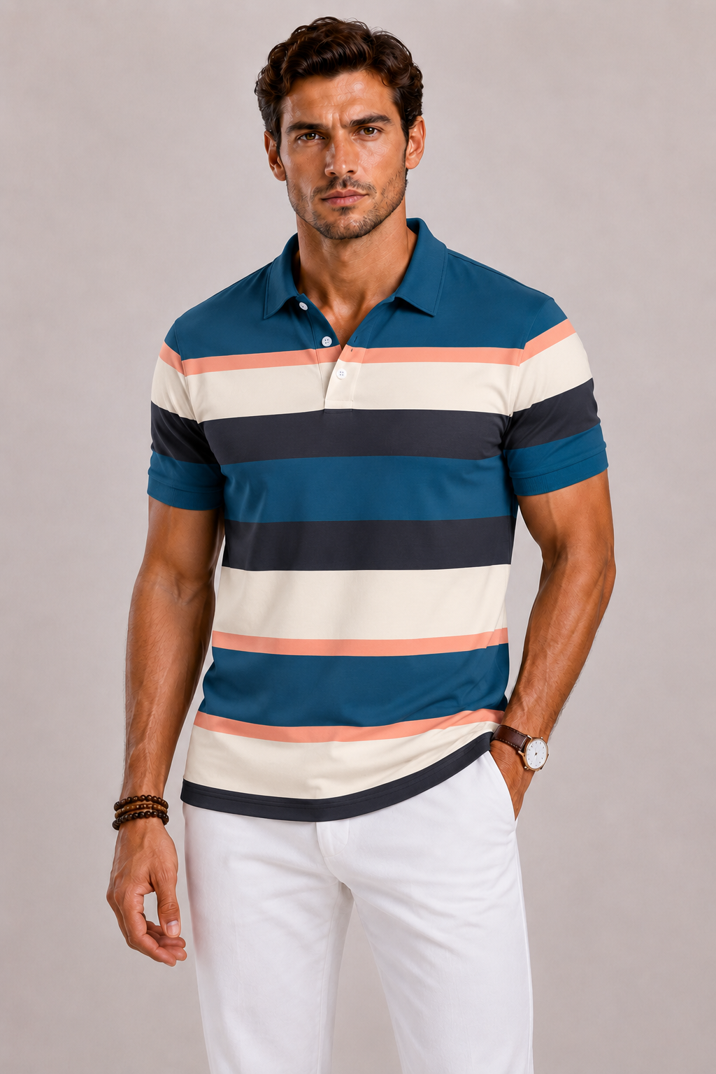 Men's Retro Polo with Wide Stripes