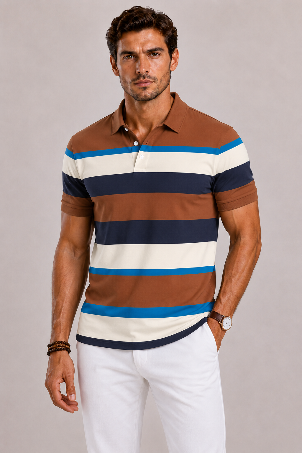 Men's Retro Polo with Wide Stripes