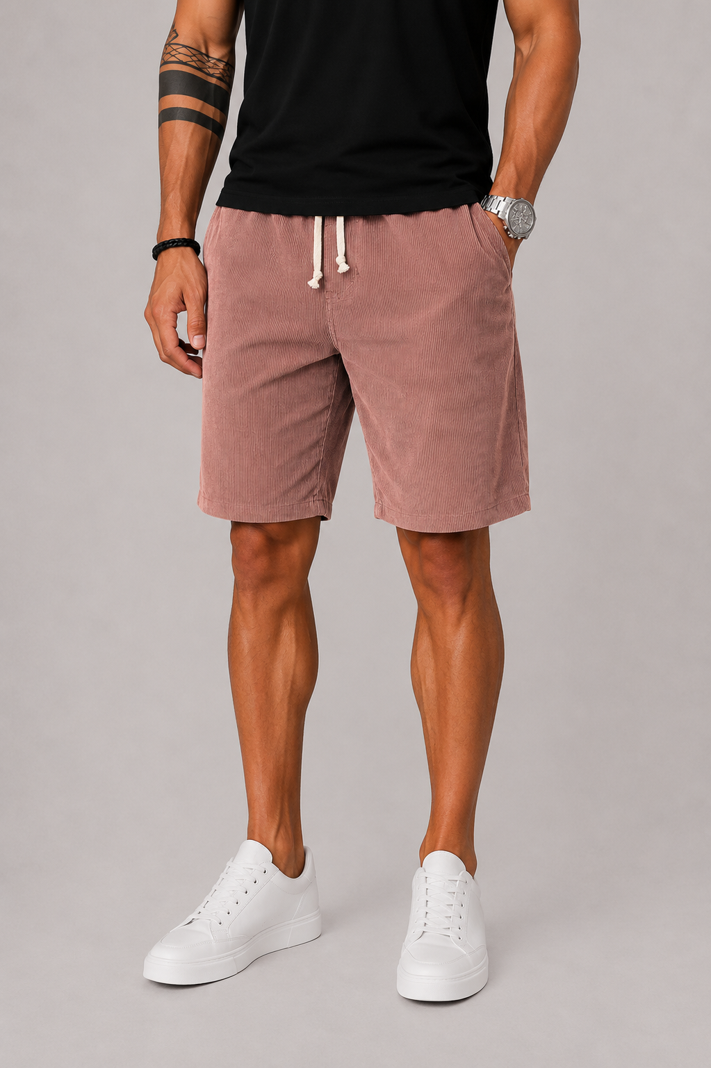 Men's Striped Shorts with Drawstring Waist