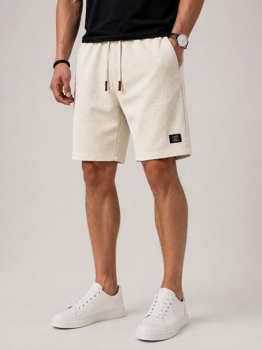 Men's Textured Drawstring Shorts with Relaxed Fit