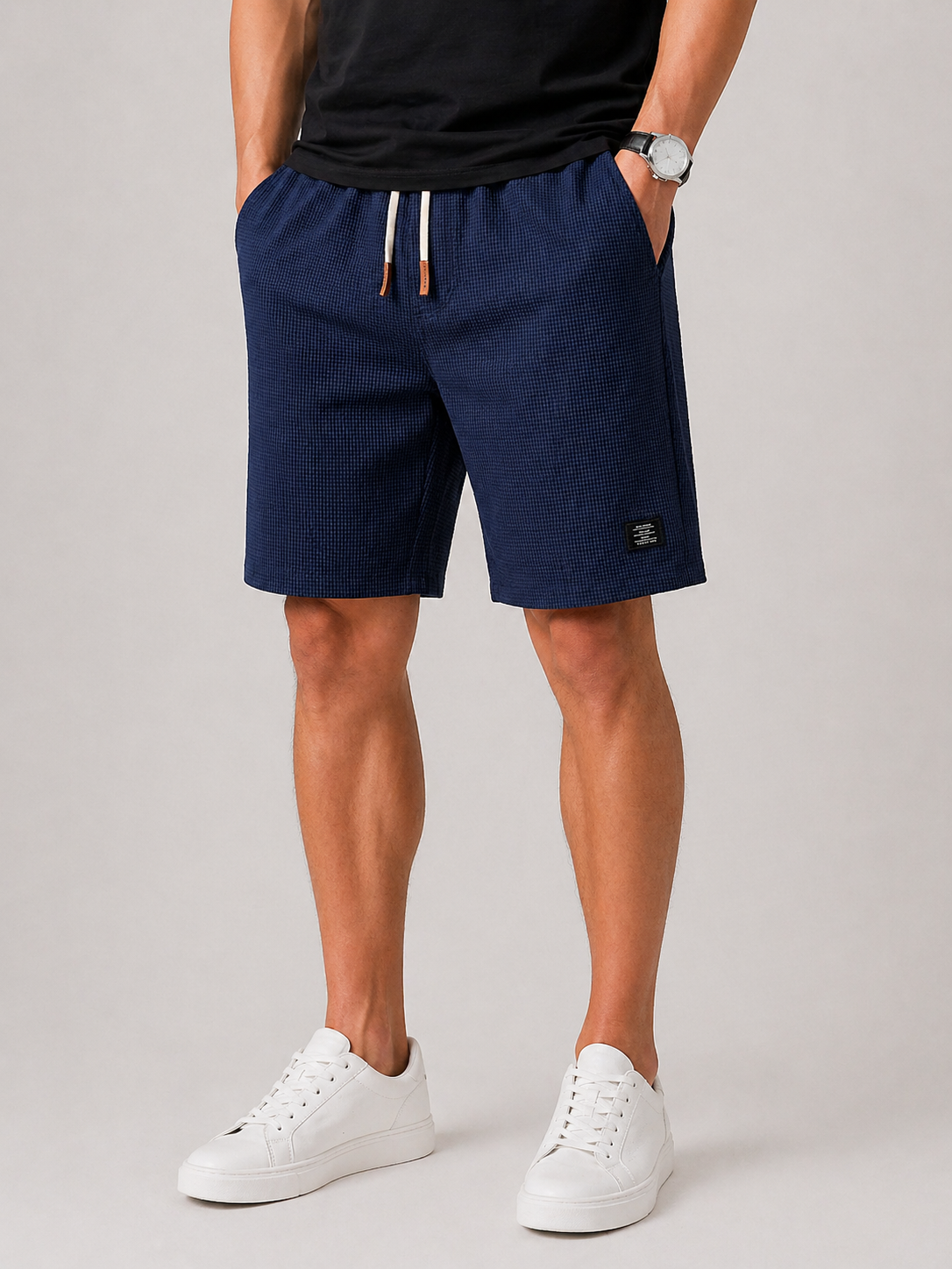 Men's Textured Drawstring Shorts with Relaxed Fit