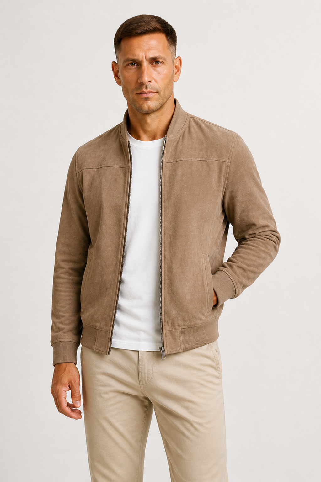 Men's Slim-Fit Suede-Look Bomber Jacket