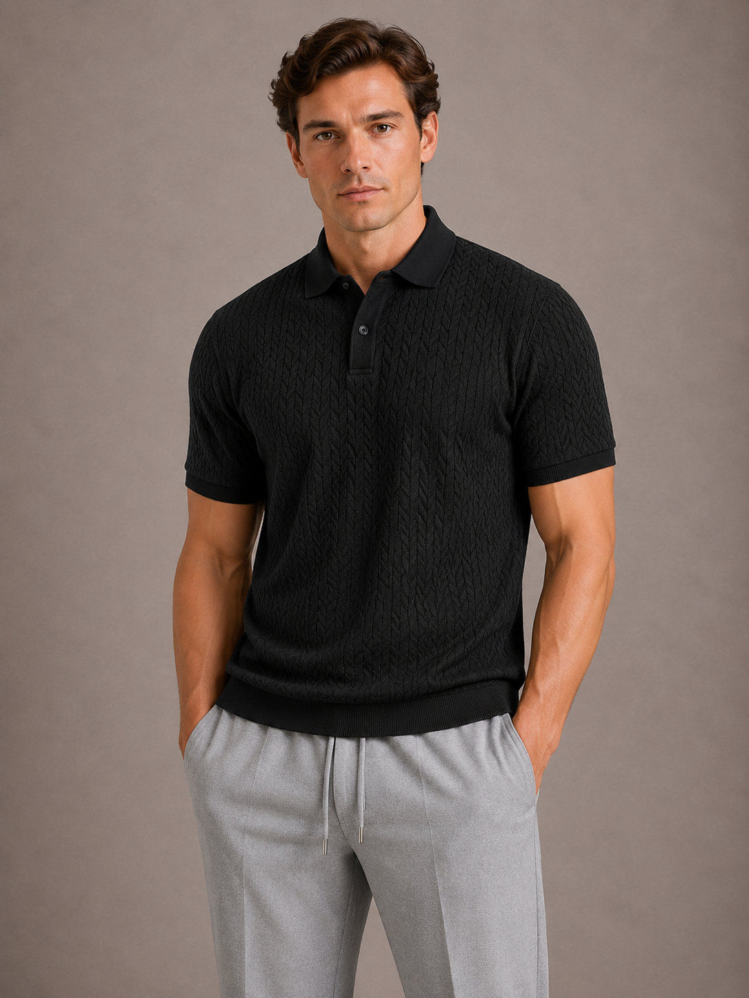 Men's Textured Polo Shirt with Regular Fit