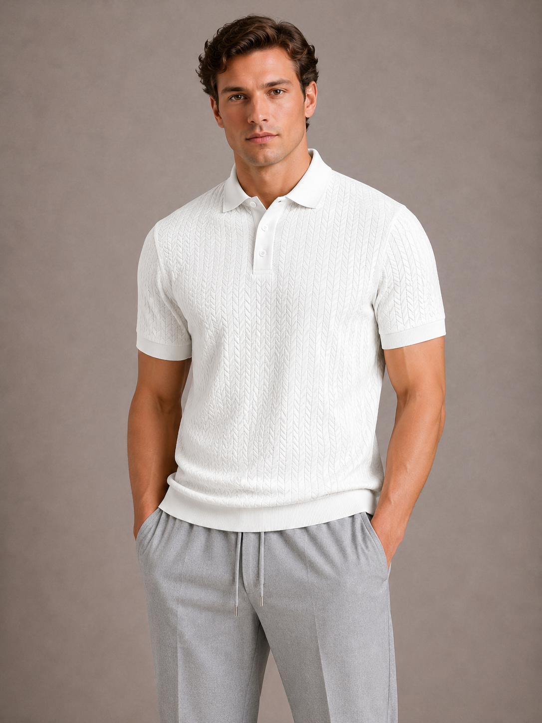 Men's Textured Polo Shirt with Regular Fit