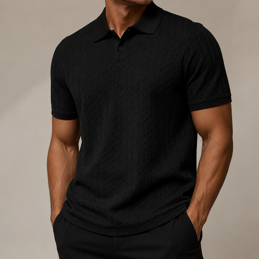 Men's cable knit polo shirt with textured knit finish