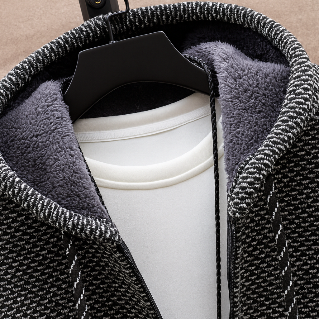Textured knitted zip hoodie with drawstring hood, long sleeves and front pockets
