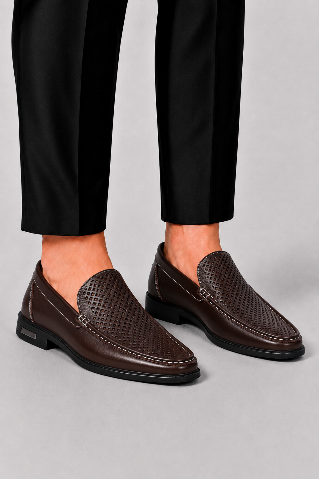 Men's Leather Moccasins with Perforation Detail