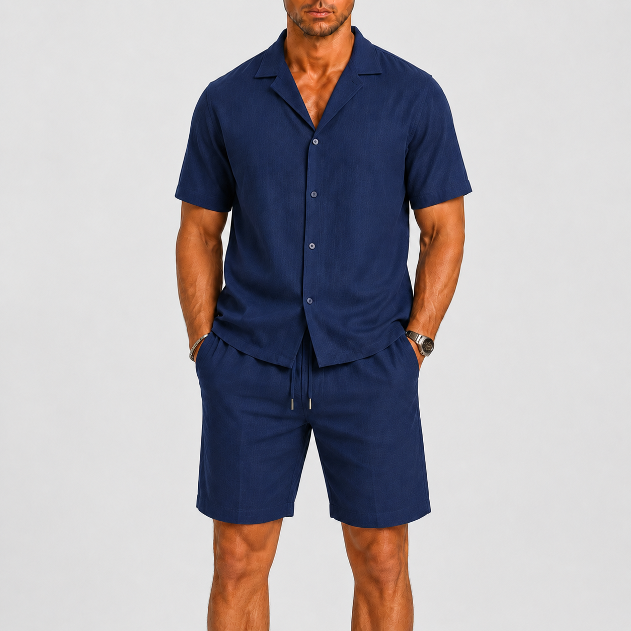 Men's Relaxed Linen Set with Camp-Collar Shirt