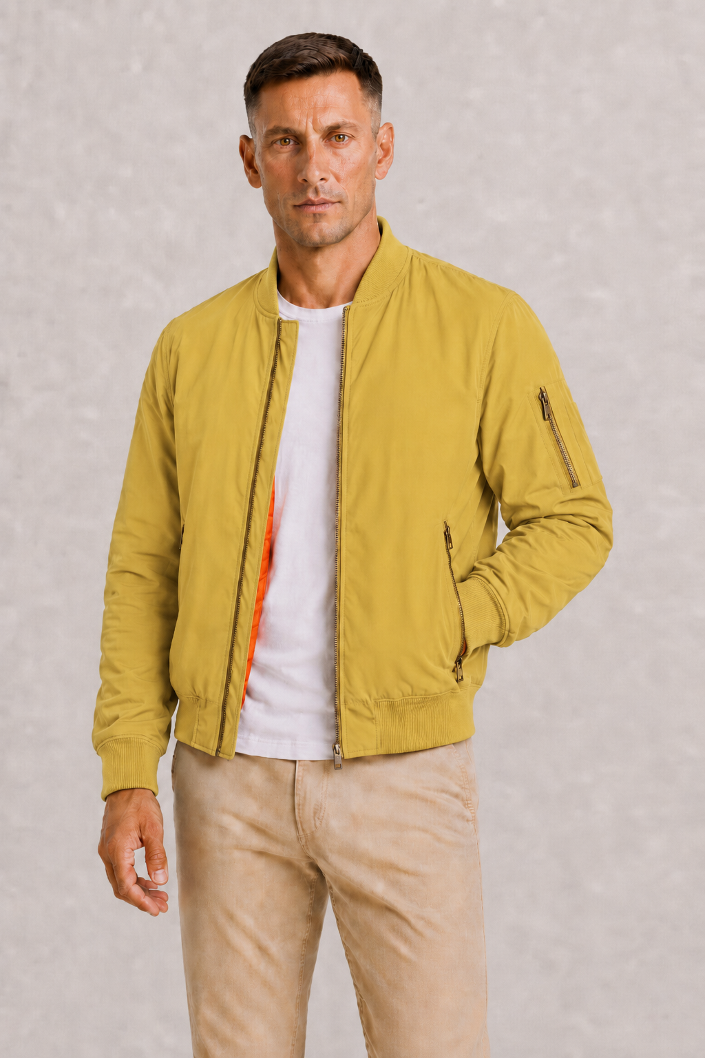 Men's Oversized Bomber Jacket with Full Zip