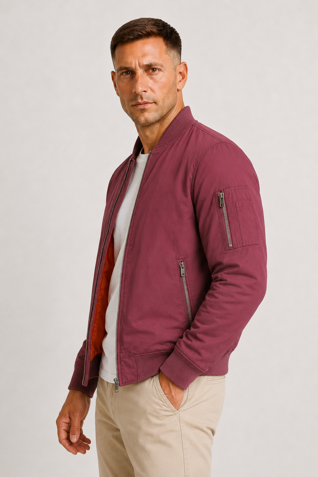 Men's Oversized Bomber Jacket with Full Zip