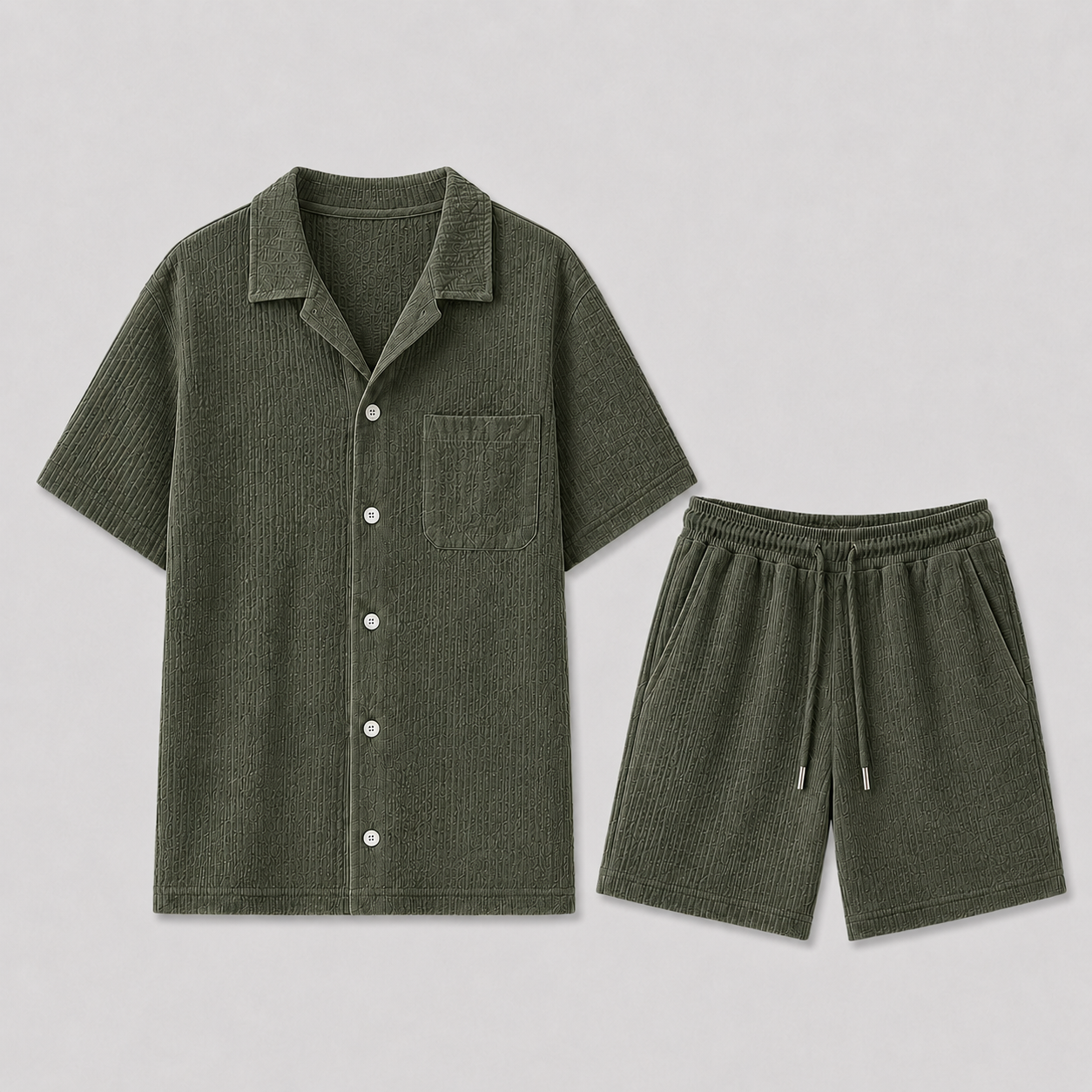 Men's Ribbed Co-ord Set with Shirt and Shorts