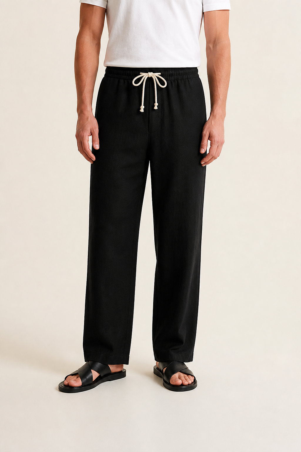 Men's Linen Trousers with Drawstring and Straight Leg