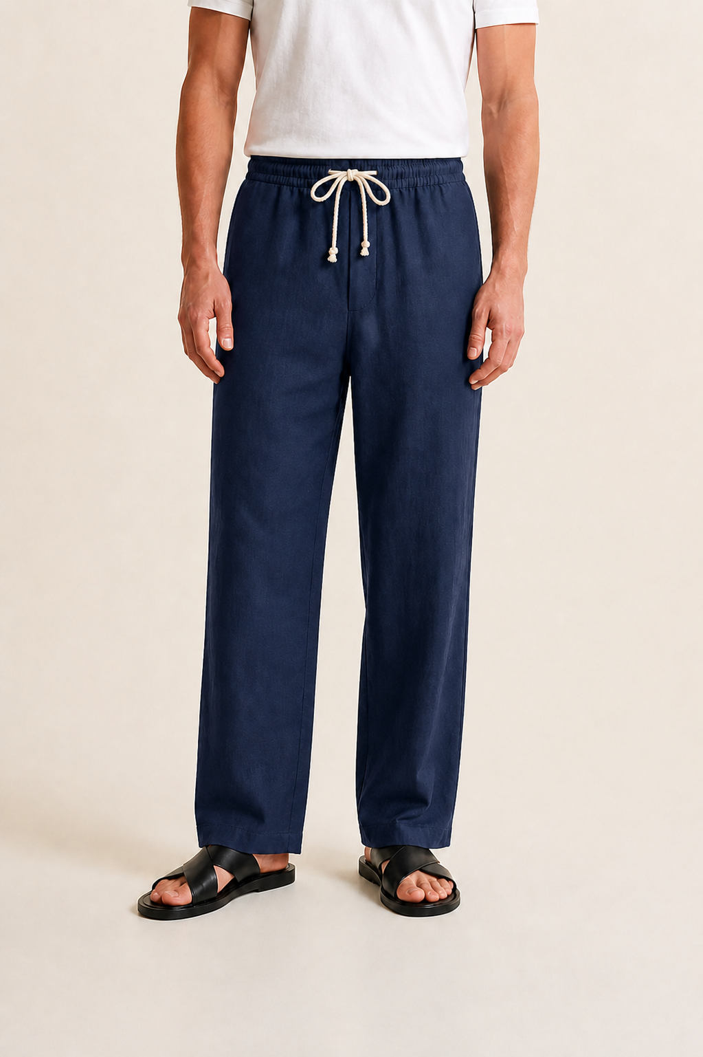 Men's Linen Trousers with Drawstring and Straight Leg