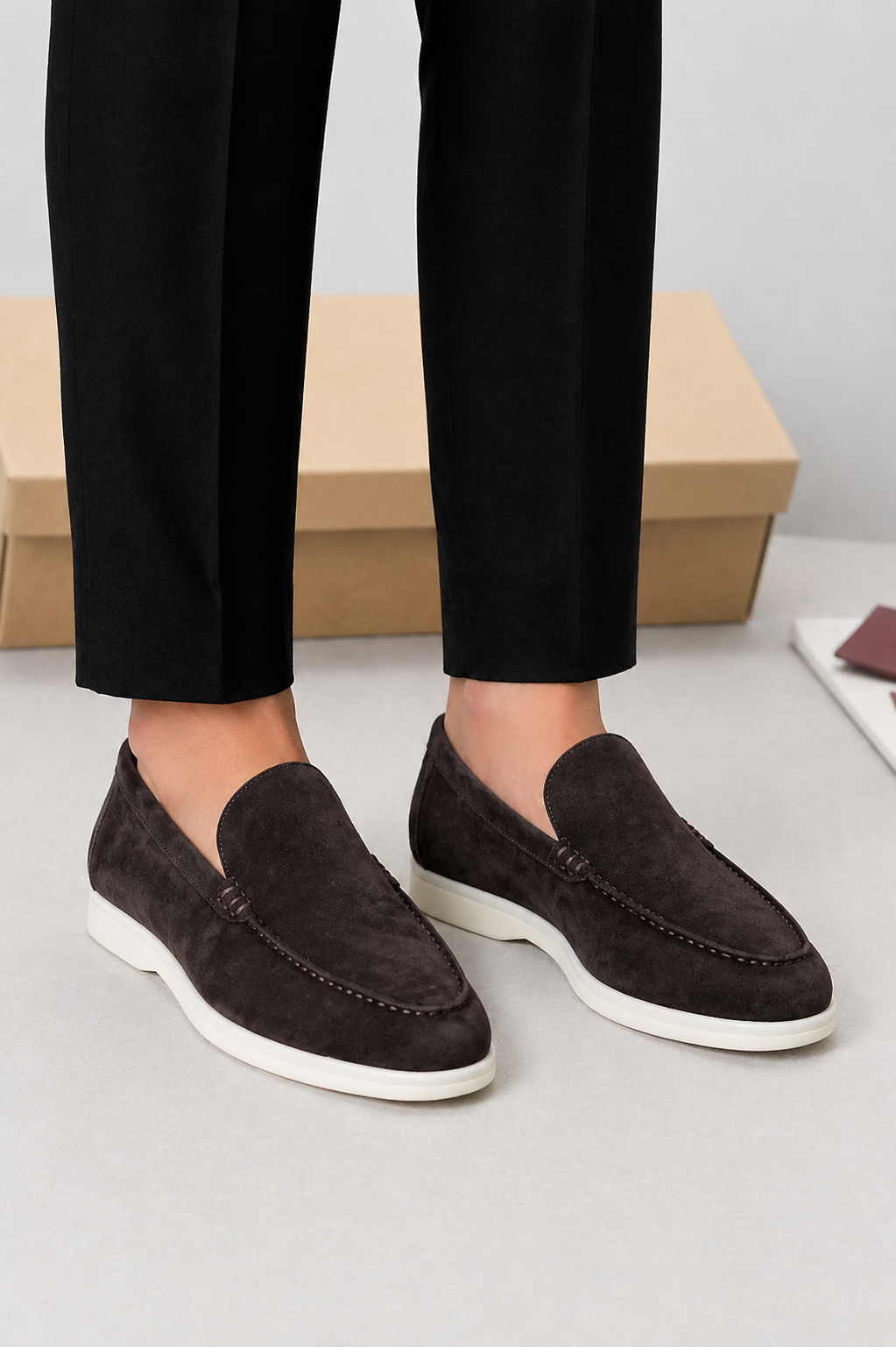 Men's slip-on loafers with moc toe stitching and low soles