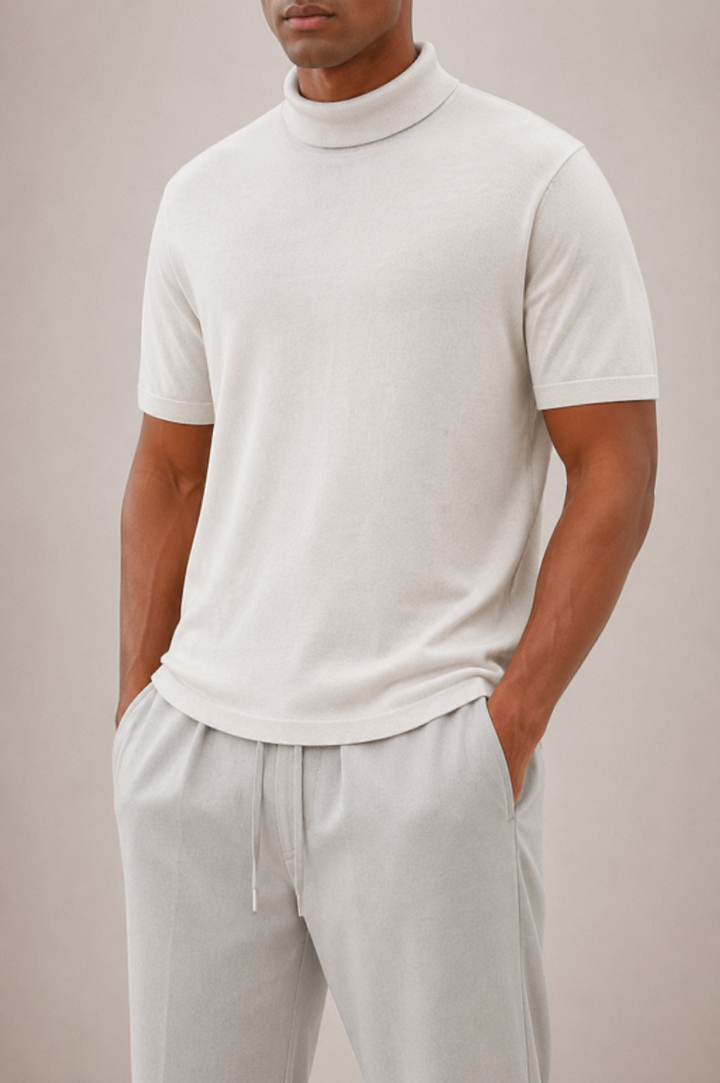 Men's Short-Sleeve Roll Neck T-Shirt with Slim Fit