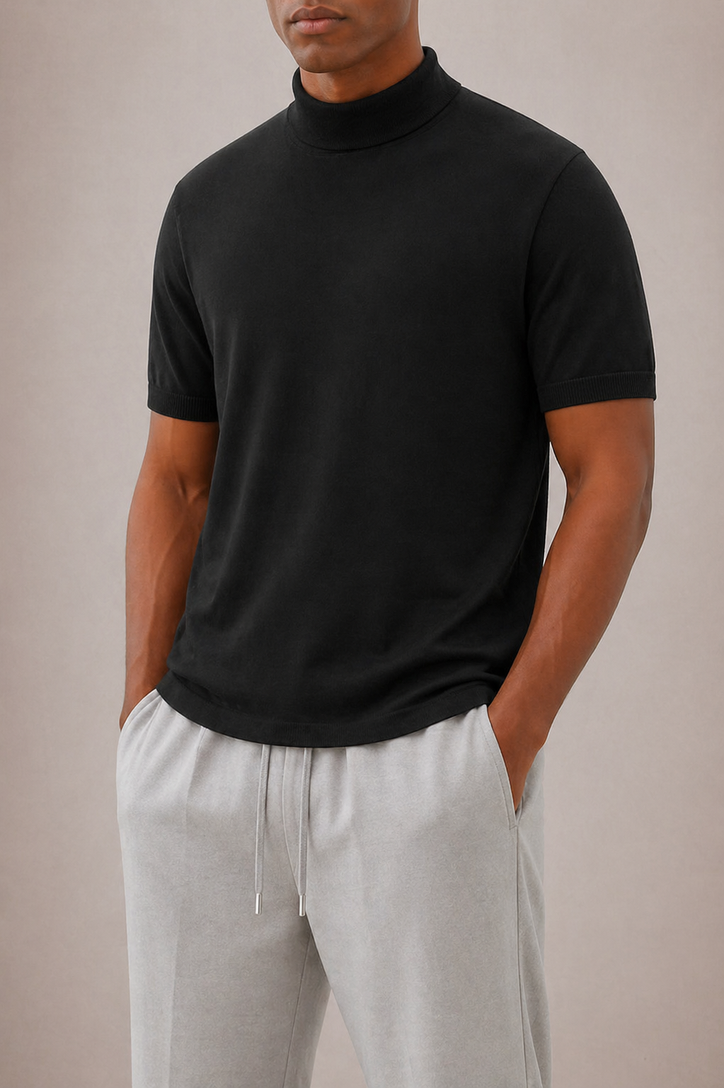 Men's Short-Sleeve Roll Neck T-Shirt with Slim Fit