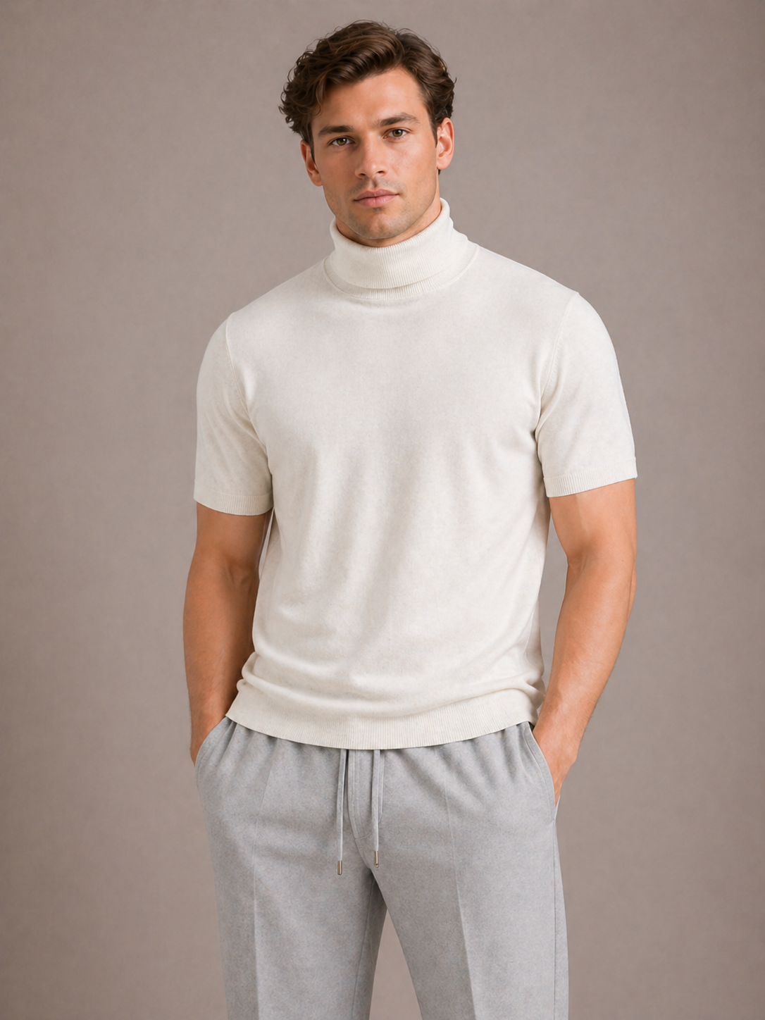 Men's Short-Sleeve Roll Neck T-Shirt with Slim Fit