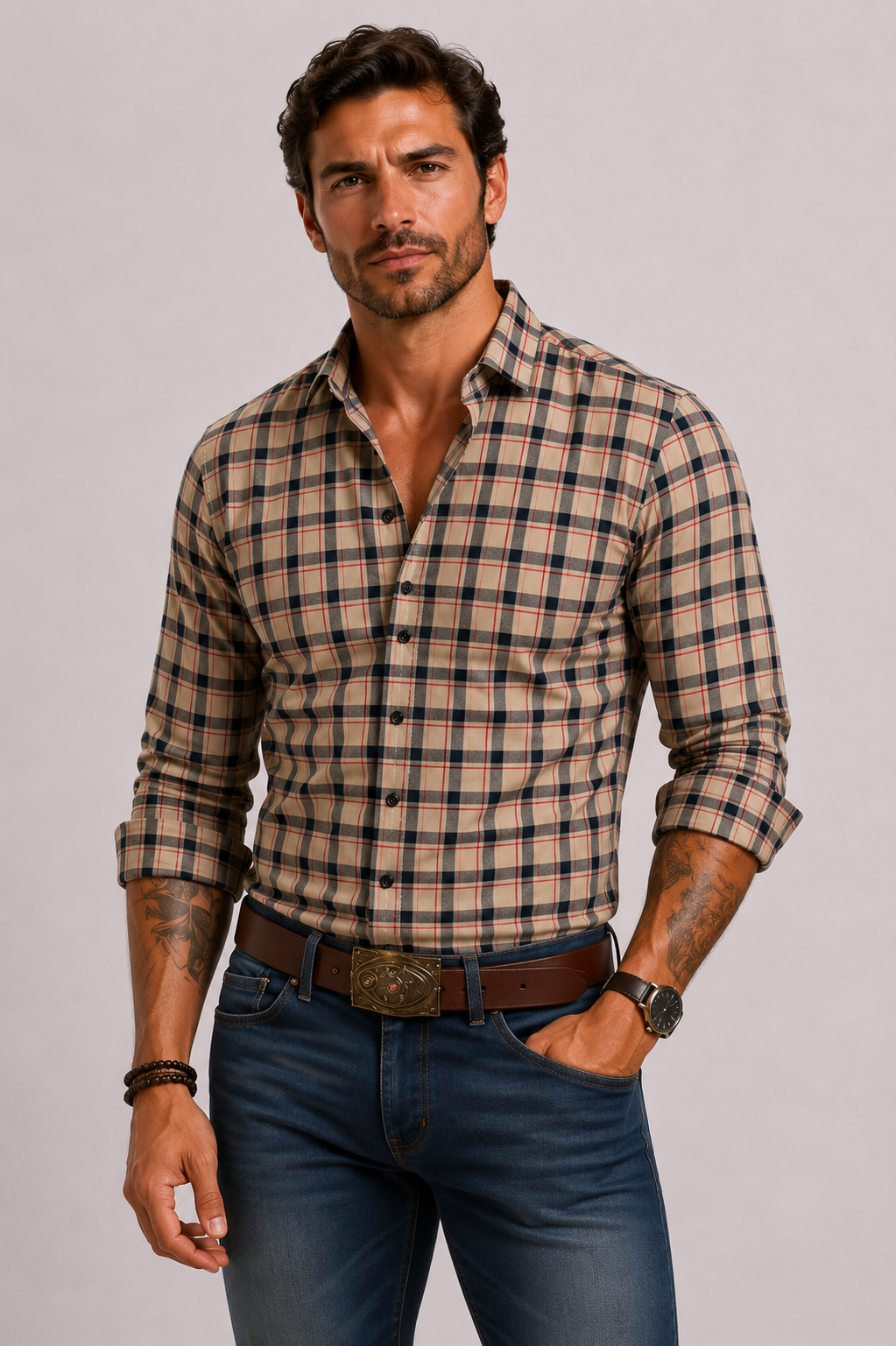 Men's Modern Checked Shirt with Long Sleeves