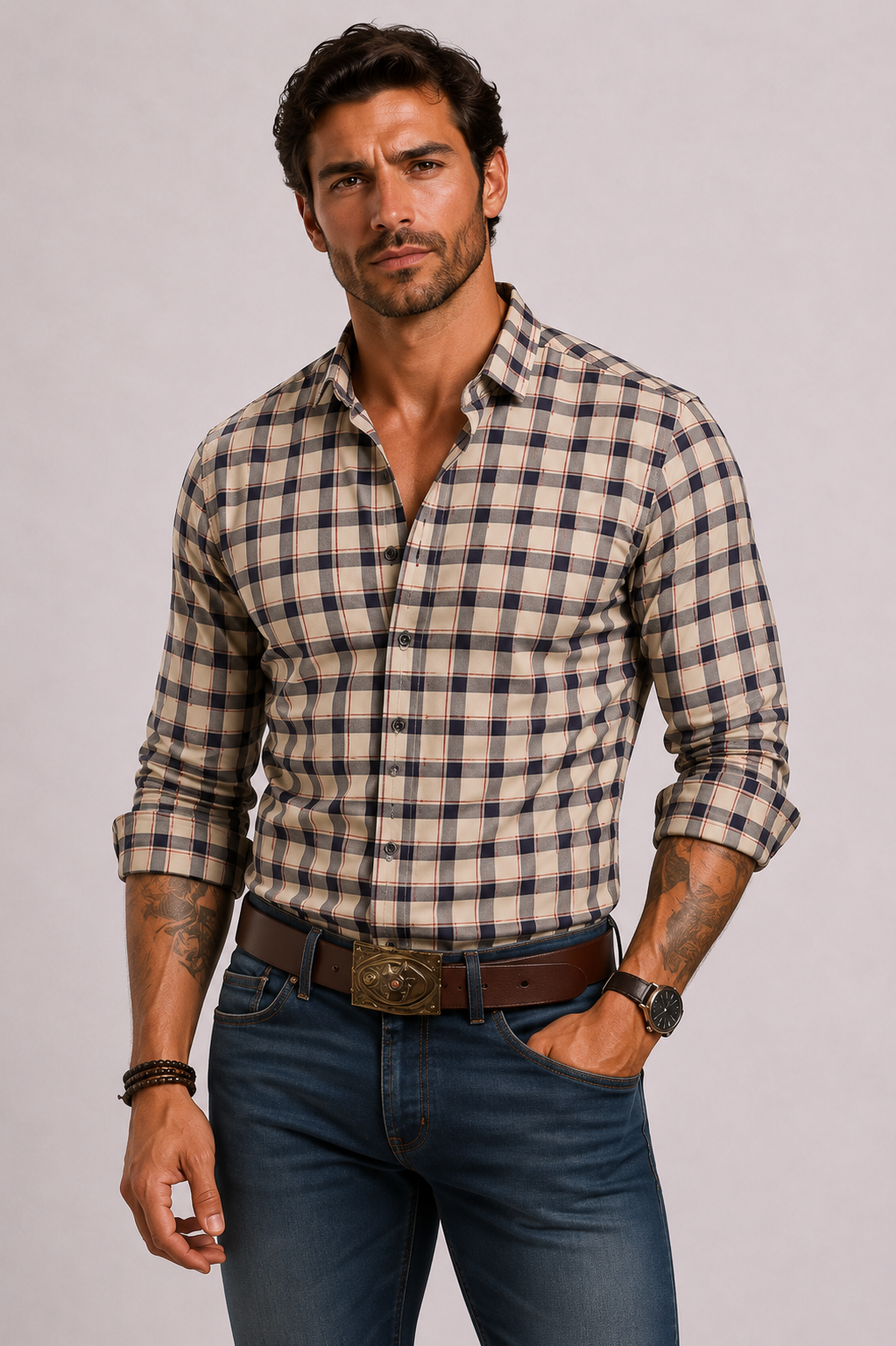 Men's Modern Checked Shirt with Long Sleeves