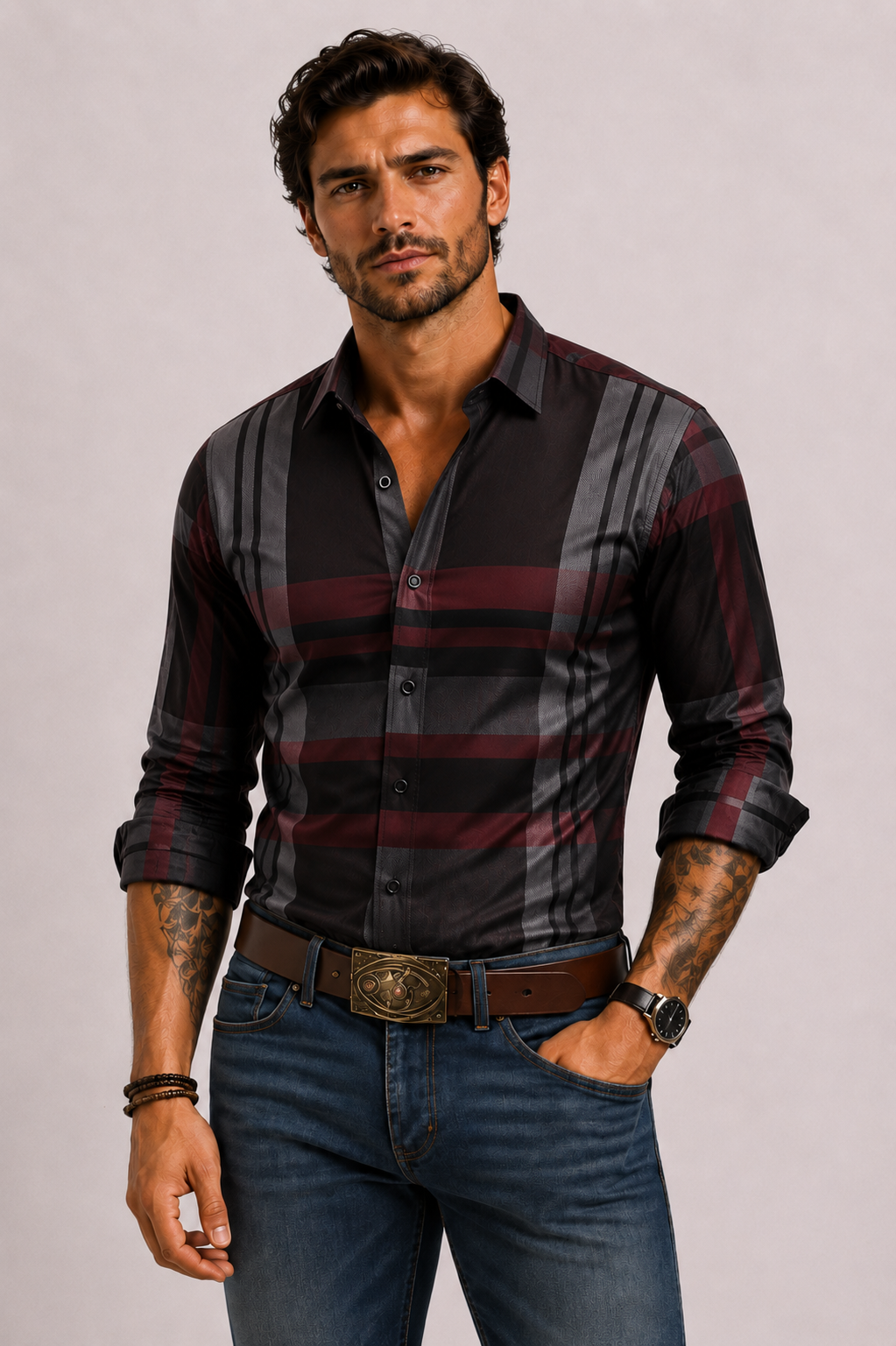 Men's Modern Checked Shirt with Long Sleeves