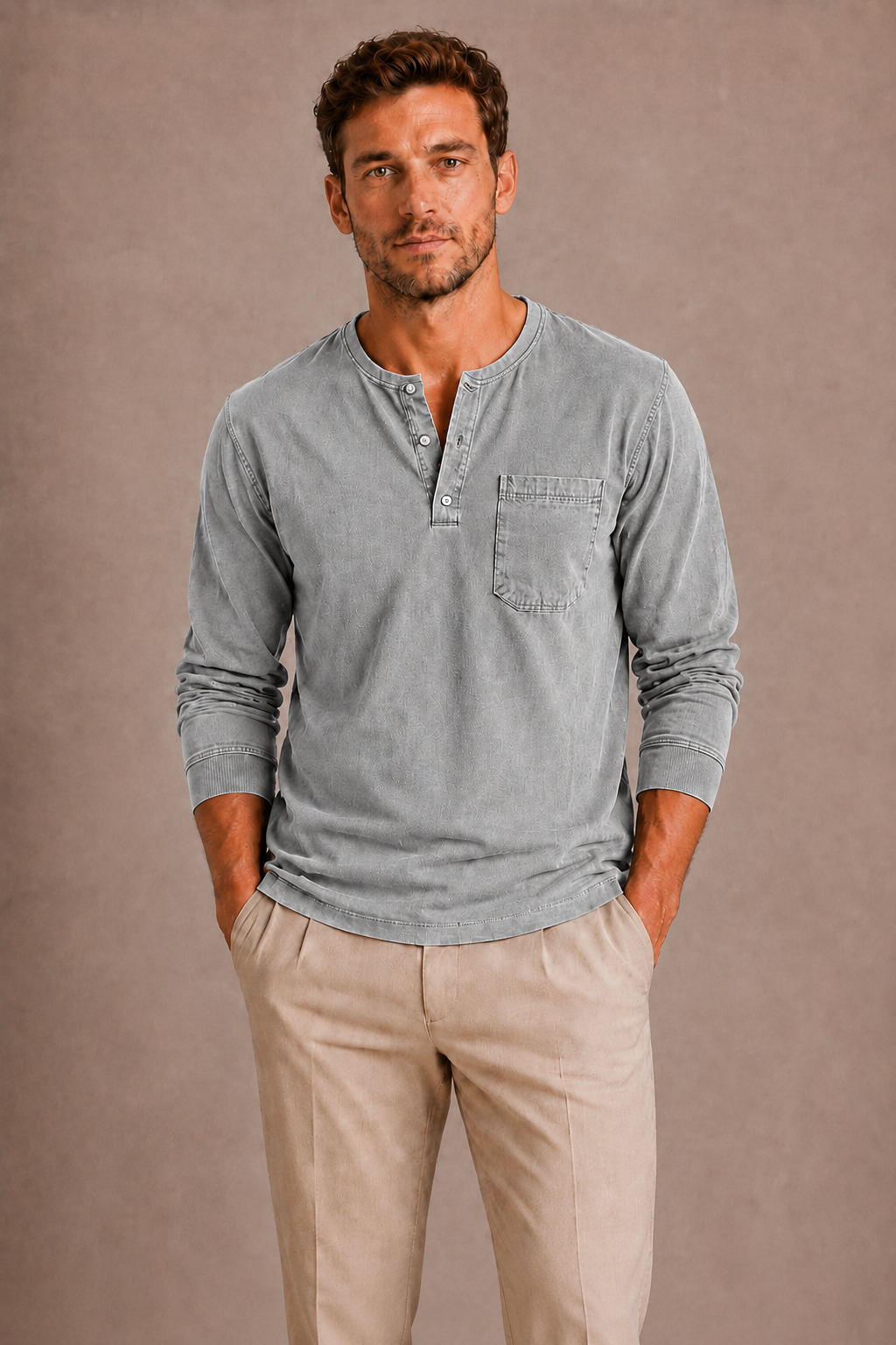Men's Long-Sleeve Henley in Relaxed Fit