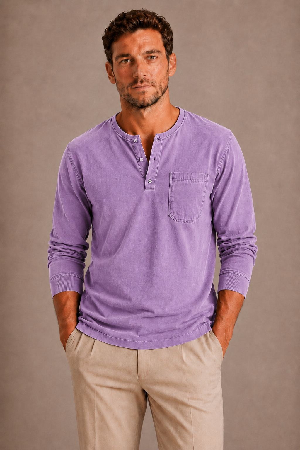 Men's Long-Sleeve Henley in Relaxed Fit